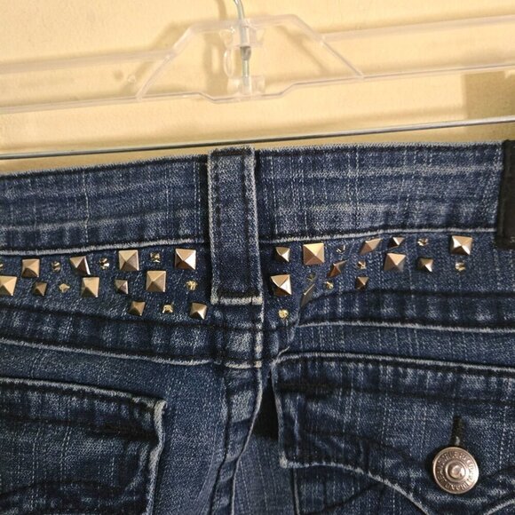 True Religion Billy Studded Rhinestone Flap Pocket Y2K Distressed Jeans Size 31 - Picture 12 of 15